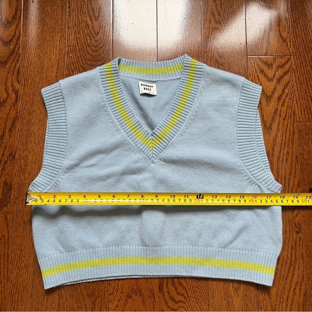 Aritzia Sunday Best Merino Wool Cotton Blue Green Knit Cropped Sweater Vest Sz S - Picture 11 of 13